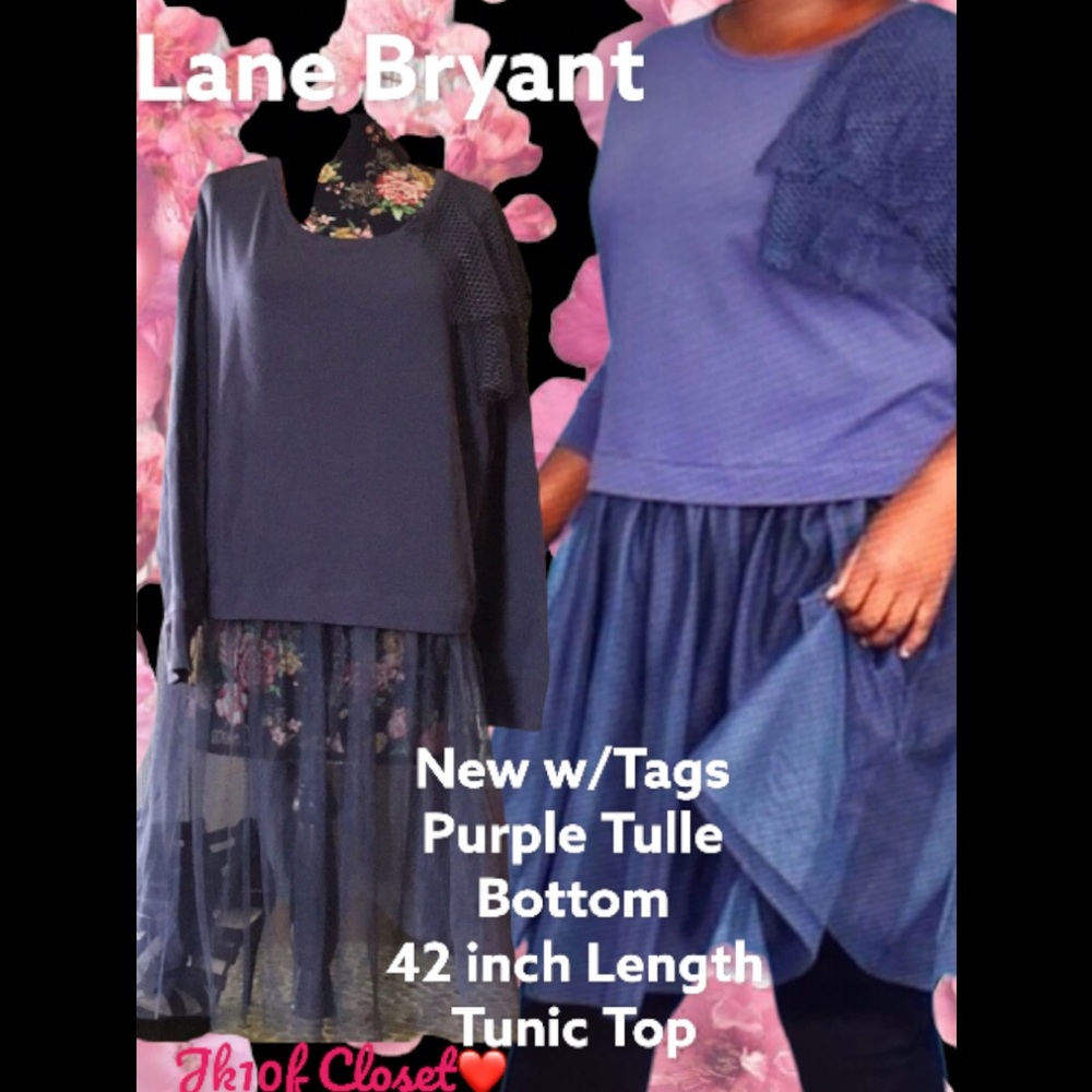 LOWEST🌺 NWT Lane Bryant 26/28 TULLE SKIRT PURPLE TUNIC LENGTH TOP